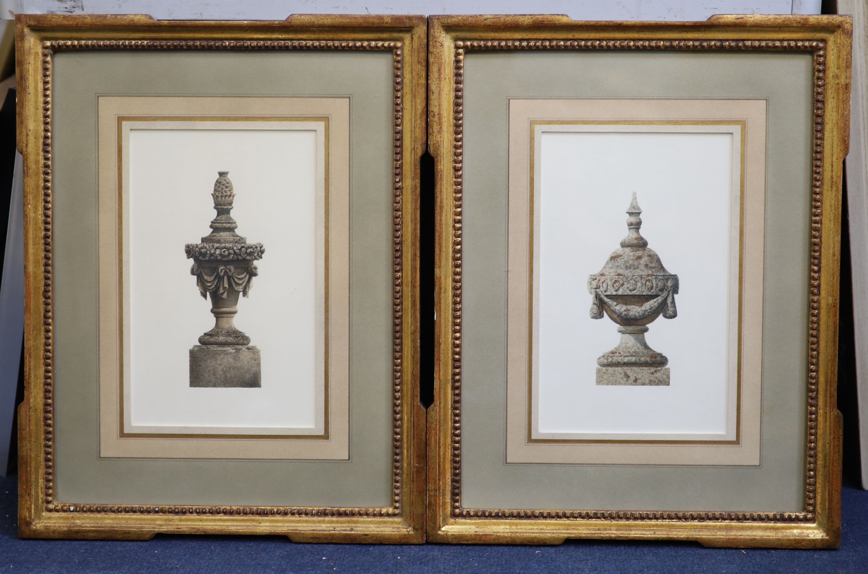 19th century English School, Studies of stone garden urns from Ven House, Somerset and Bow Wood, pair of watercolours, 21.5 x 13.5cm